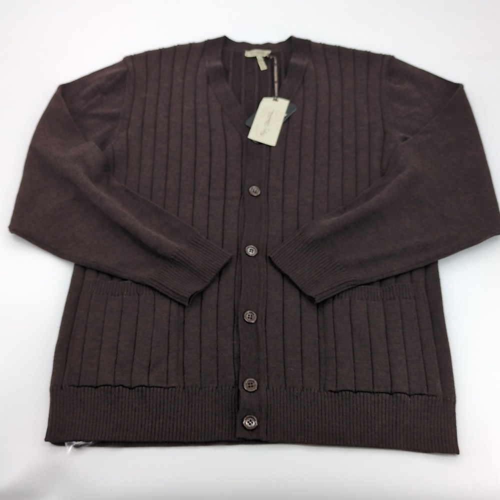 Enzo Mantovani Men XXL Cardigan Sweater Brown Ribbed Knit V-Neck Button Italy